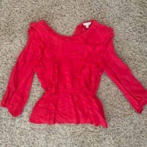 Lucky Brand Red Ruffled Long Sleeve Blouse Size Small